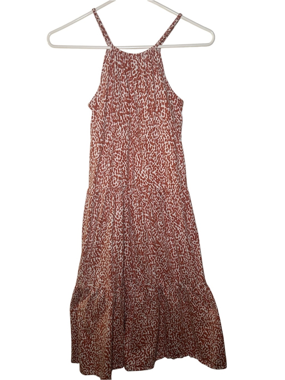 Old Navy Girls Sleeveless Rust Animal-Print Maxi Dress Large Ruffle Fall Casual
